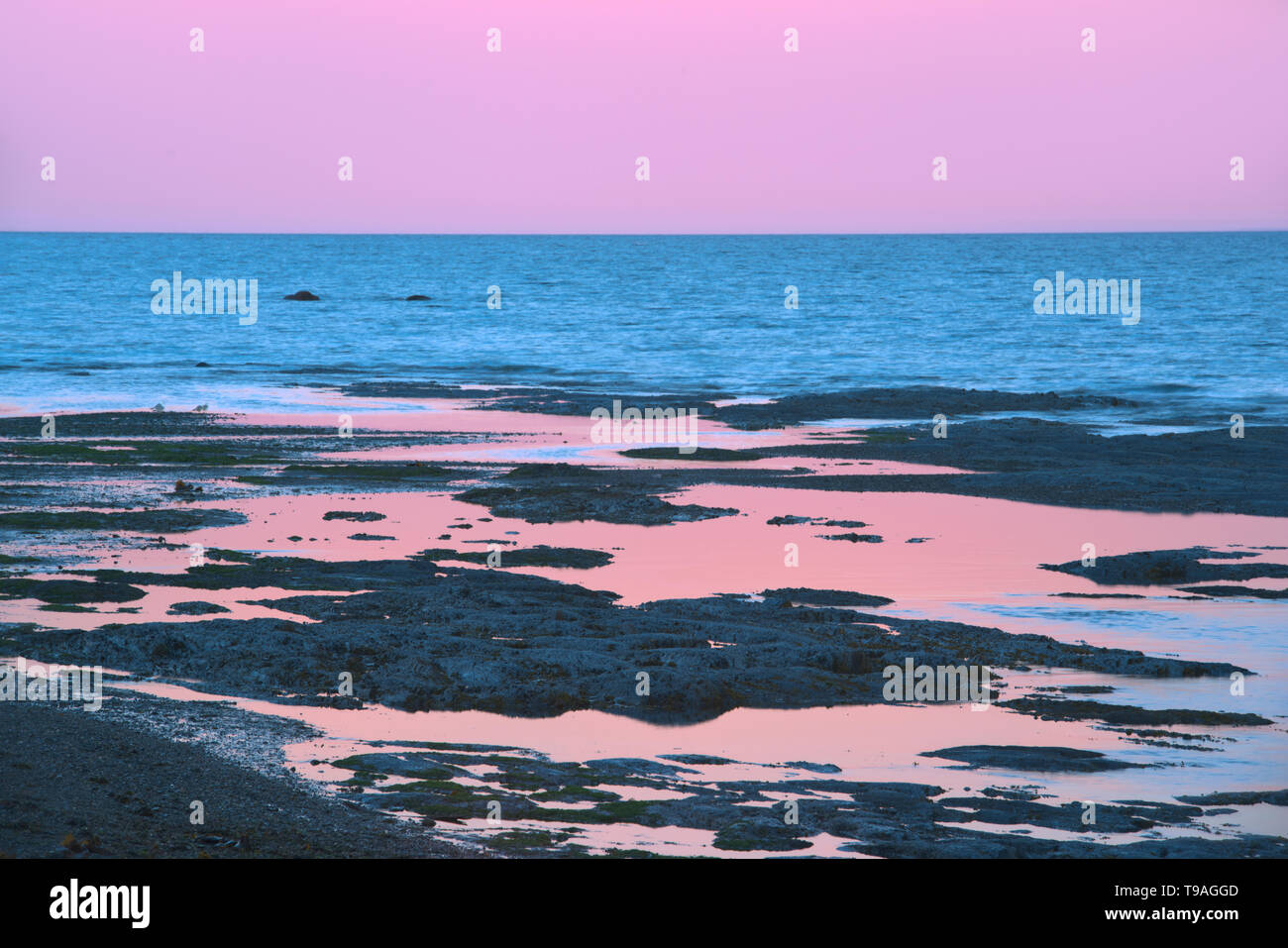 Shoreline entlang dem Golf von St. Lawrence bei Sonnenaufgang Sainte-Flavie Quebec Kanada Stockfoto