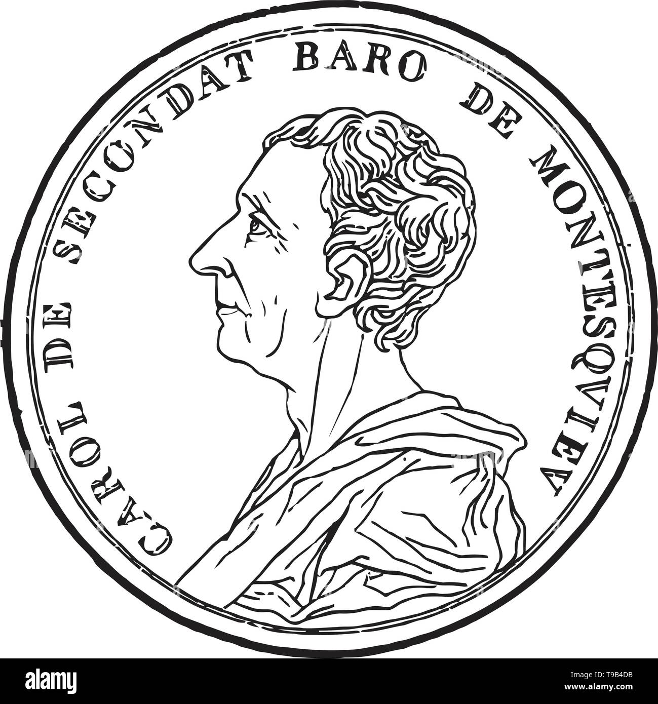 Montesquieu portrait Stempel in Line Art Illustration. Er war ein französischer Jurist und politischen Philosophen. Vektor Stock Vektor