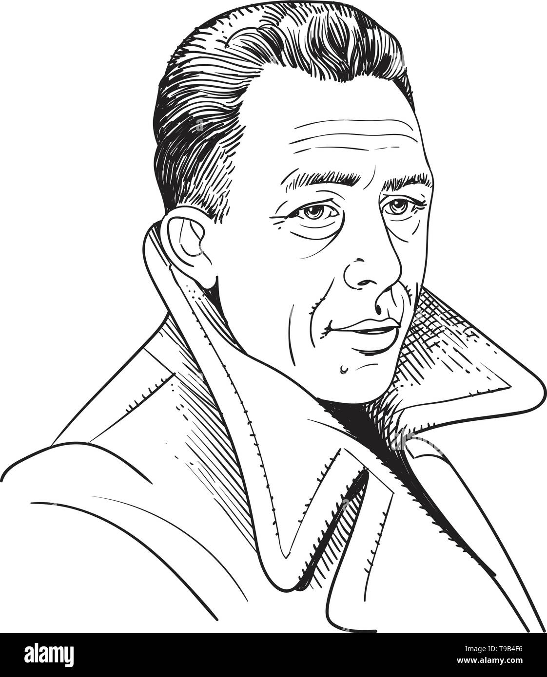 Albert Camus war ein französischer Philosoph, Autor und Journalist, Line Art Portrait. Vektor Stock Vektor