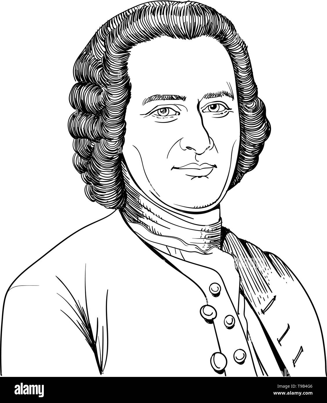 Jean Jacques Rousseau Portrait im Einklang Art Illustration. Er war ein Philosoph, Schriftsteller und Komponisten. Stock Vektor
