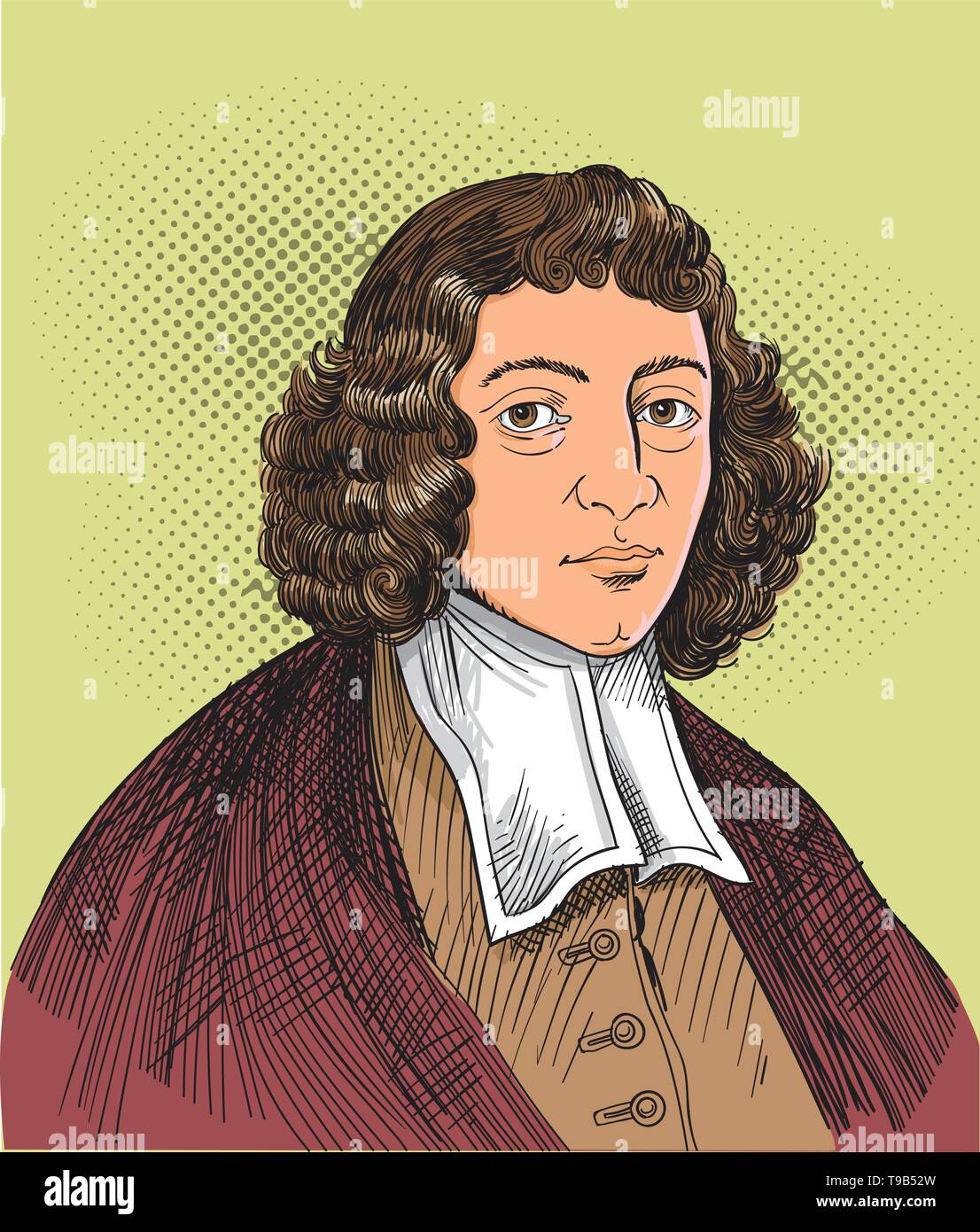 Benedictus Spinoza Portrait im Einklang Art Illustration Stock Vektor