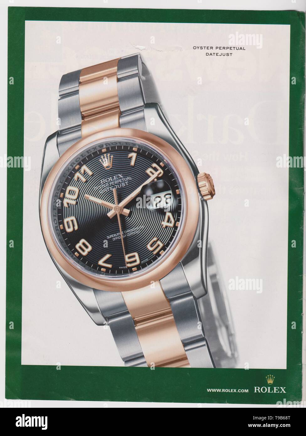 Plakat werbung Rolex Oyster Perpetual Datejust watch im Magazin vom Oktober 2005, ohne Slogan, Werbung Stockfoto