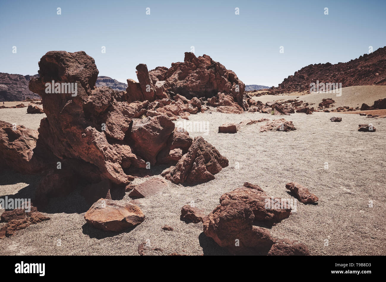 Mars wie Landschaft des Teide im Teide Nationalpark, Farbe Tonen angewendet, Teneriffa, Spanien. Stockfoto