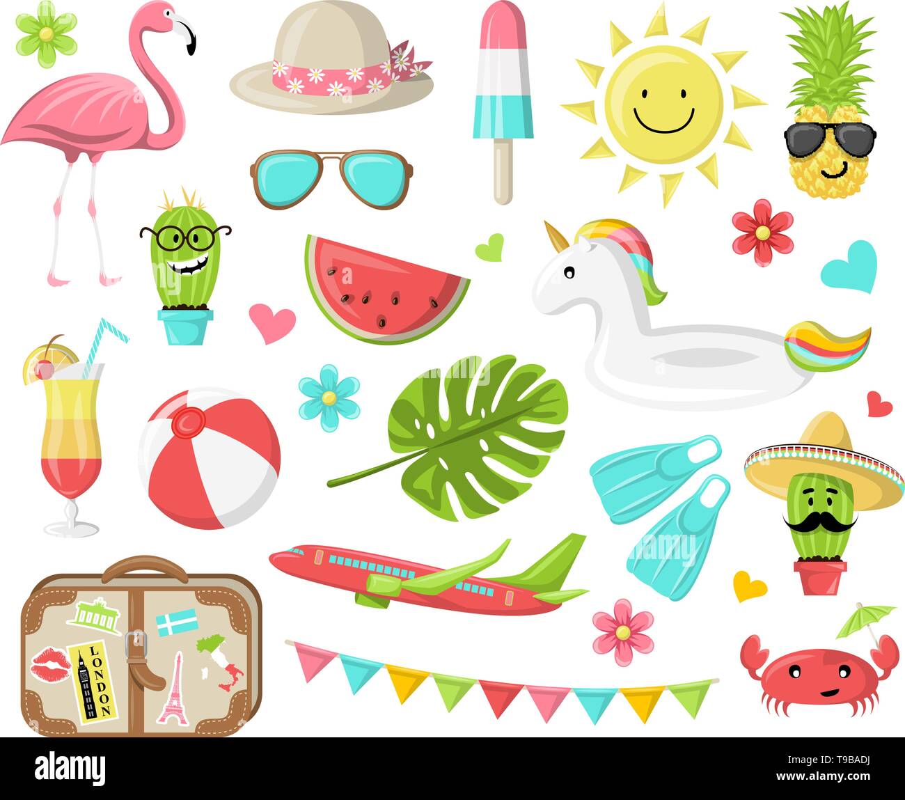 Sommer Symbole Symbole Vektor einrichten Stock Vektor