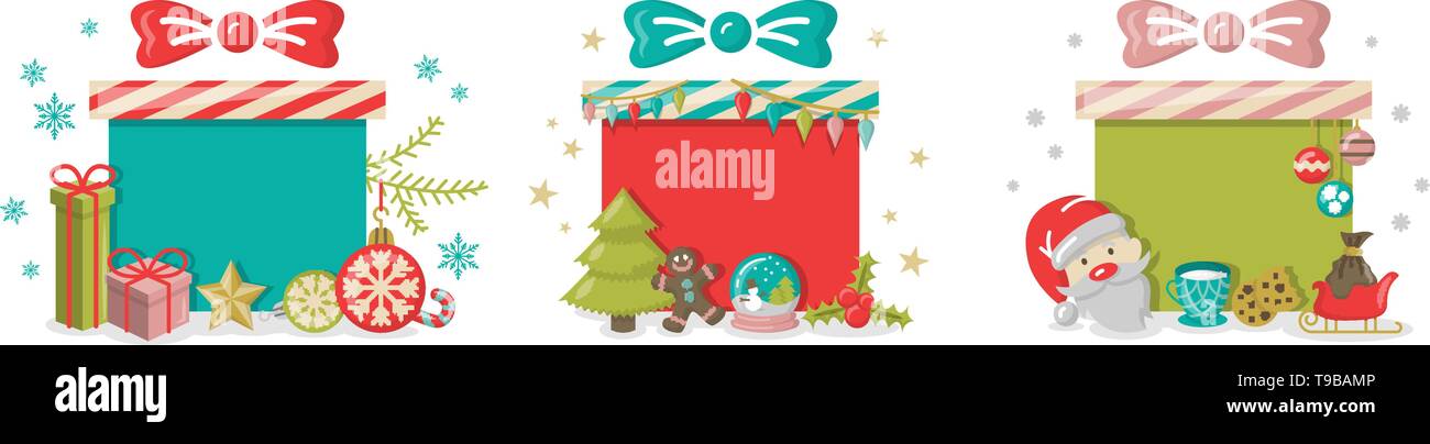 Weihnachten Geschenkboxen Schaltfläche Vorlage mit Weihnachten Symbole Stock Vektor