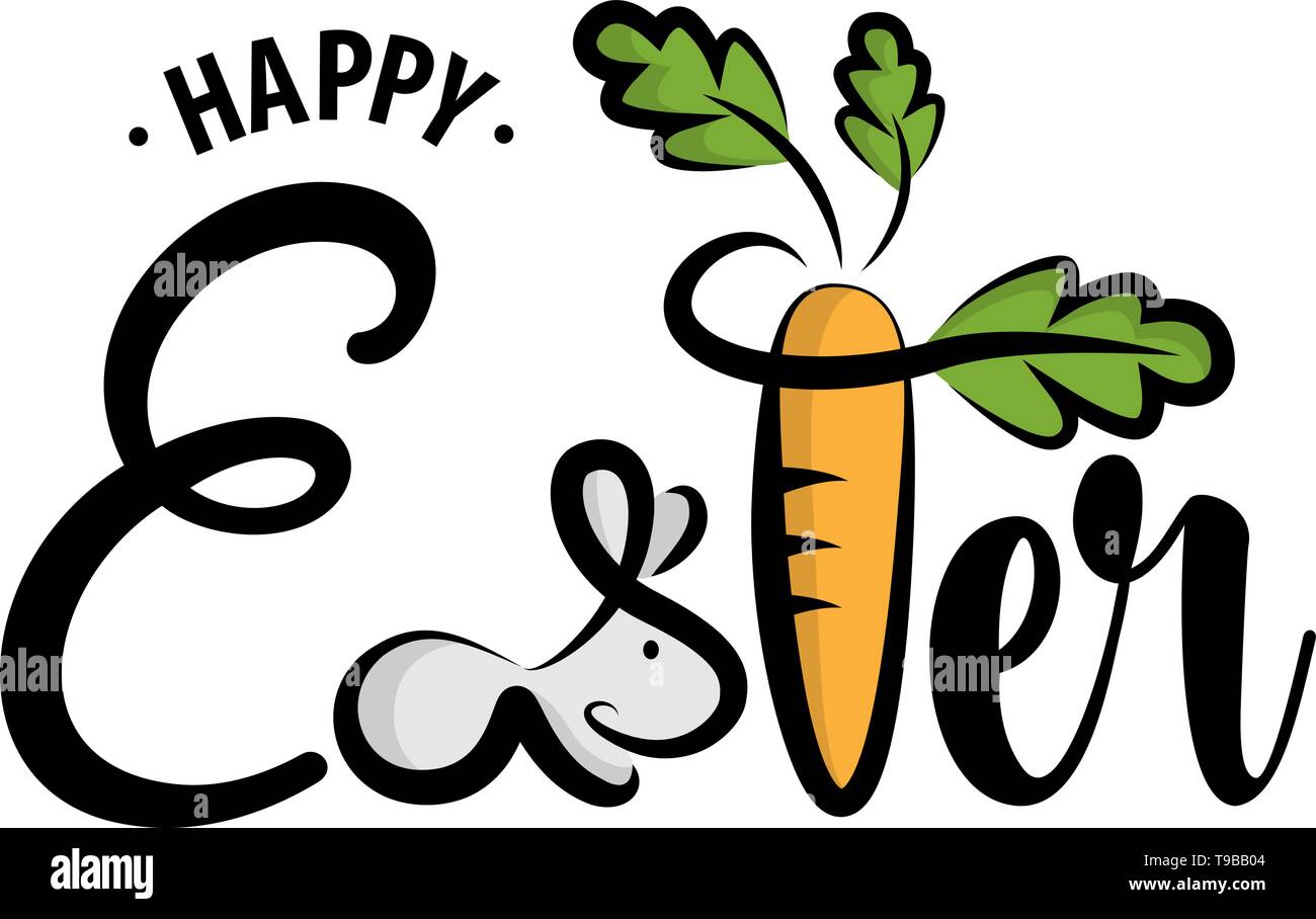Frohe Ostern Hand gezeichnet Kalligraphie mit Osterhase isoliert Stock Vektor