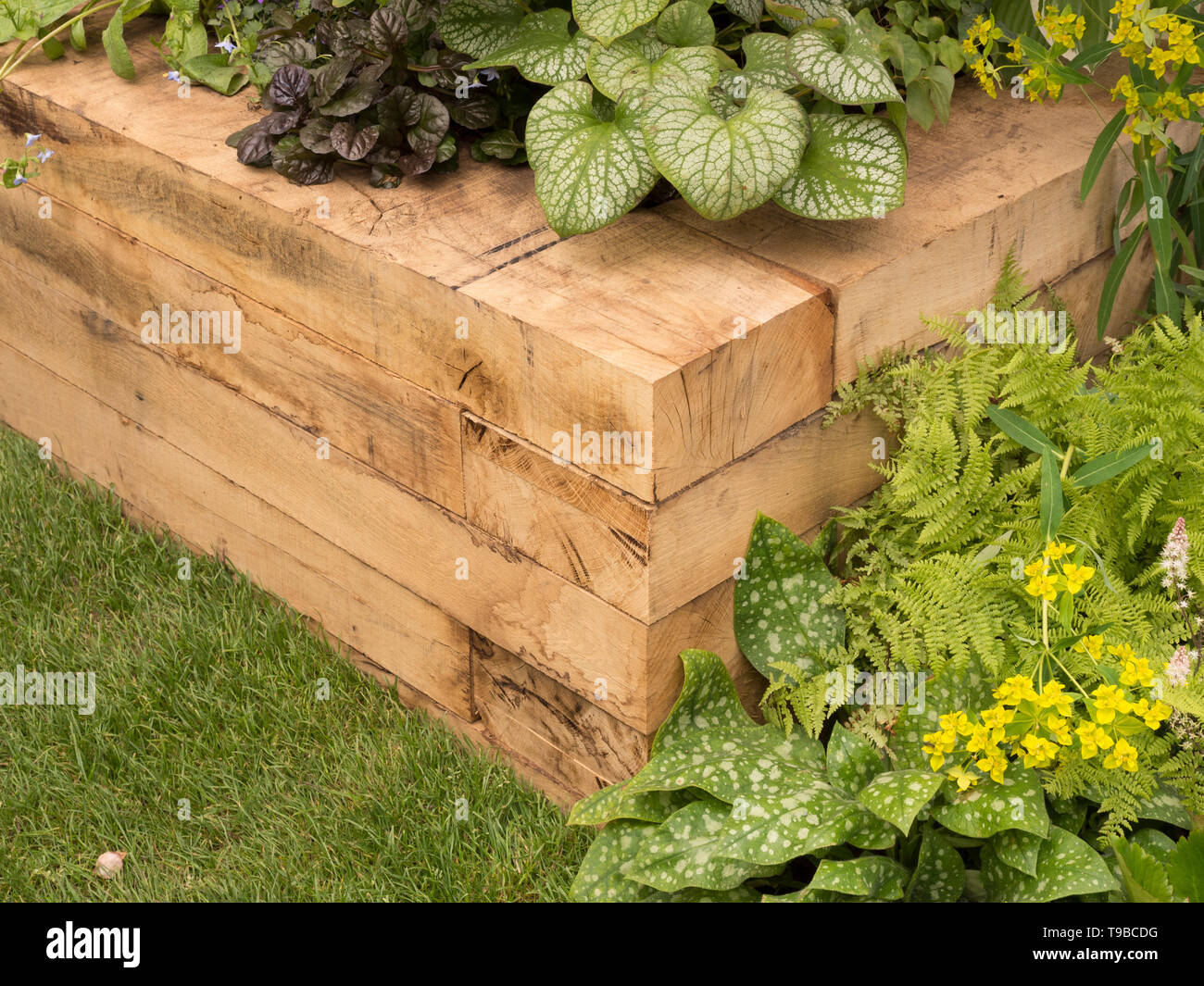 Erhöhte Bett im Garten aus Holz große Stücke (Neue bahnschwellen  Stockfotografie - Alamy