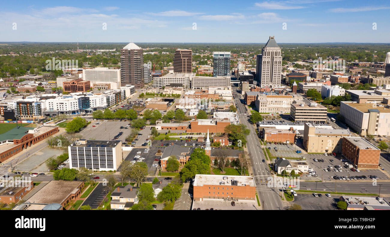 Die greenbelts Straßen und Gebäude der städtischen Kern von Greensboro North Carolina Stockfoto