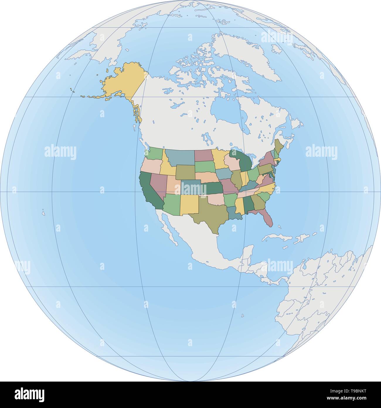 Nordamerika mit den USA über den Globus Stock Vektor