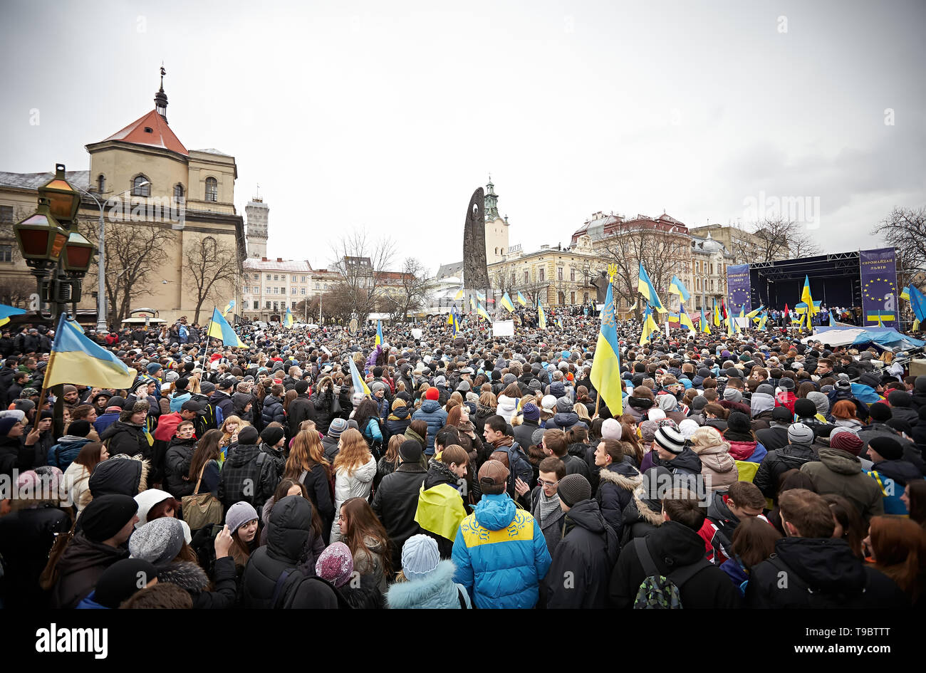 Protest auf Euromaydan in Lviv, Ukraine NOVEMBER Stockfoto