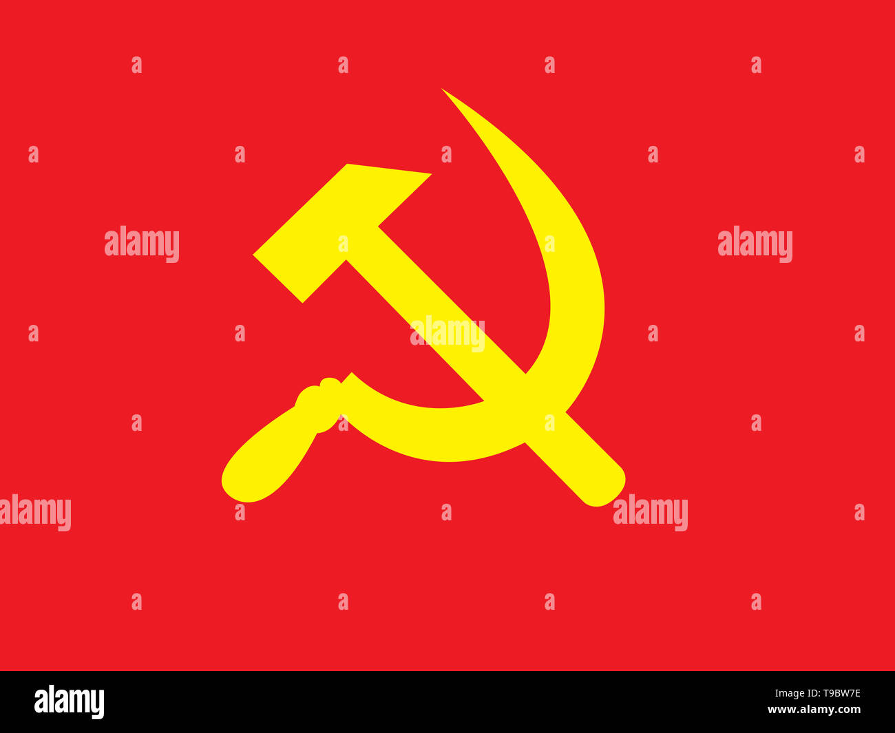 Hammer und Sichel Abbildung Farbig in Rot und Gelb. Stockfoto