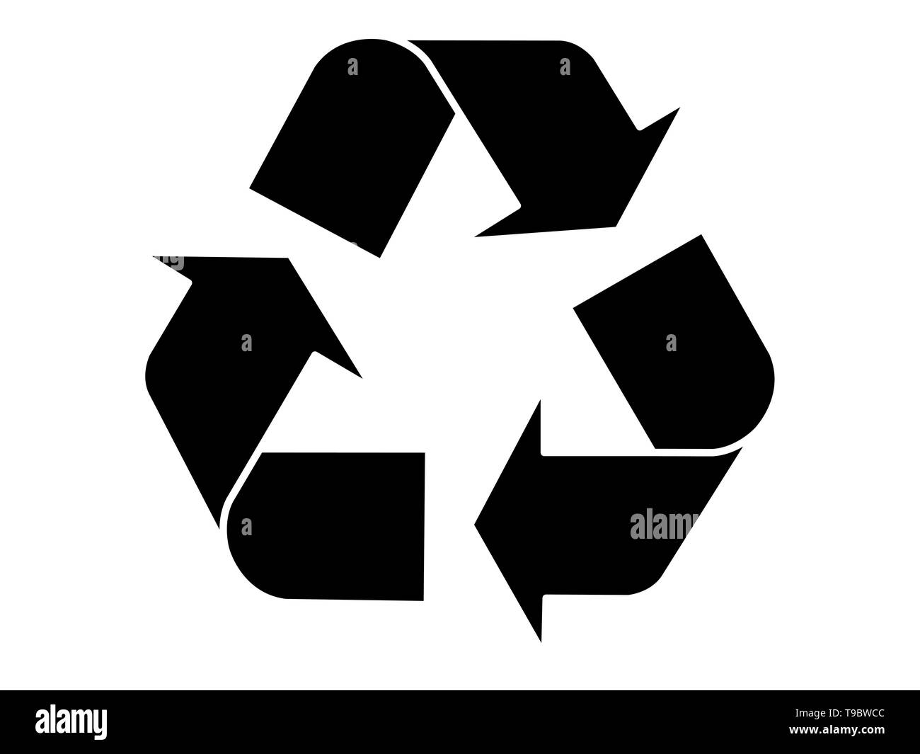 Recycling Logo Schwarz und Weiß auf weißem Hintergrund. Stockfoto