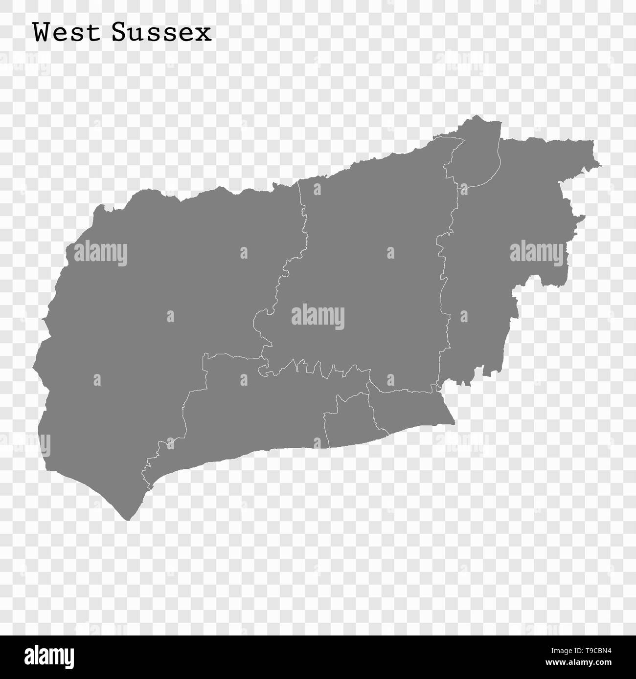 Hohe Qualität Karte von West Sussex ist ein County in England, mit den Grenzen der Kreise Stock Vektor