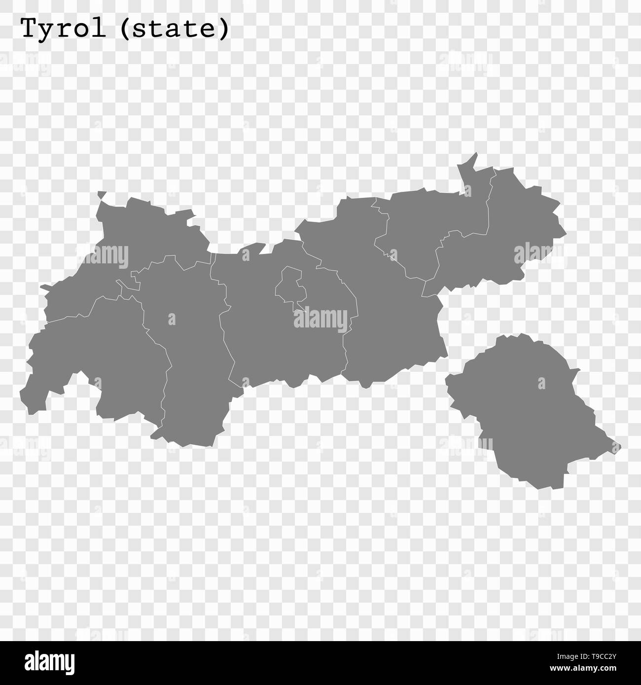 Hohe Qualität Karte von Tirol ist ein Bundesland Österreichs, mit den Grenzen der Grafschaften Stock Vektor