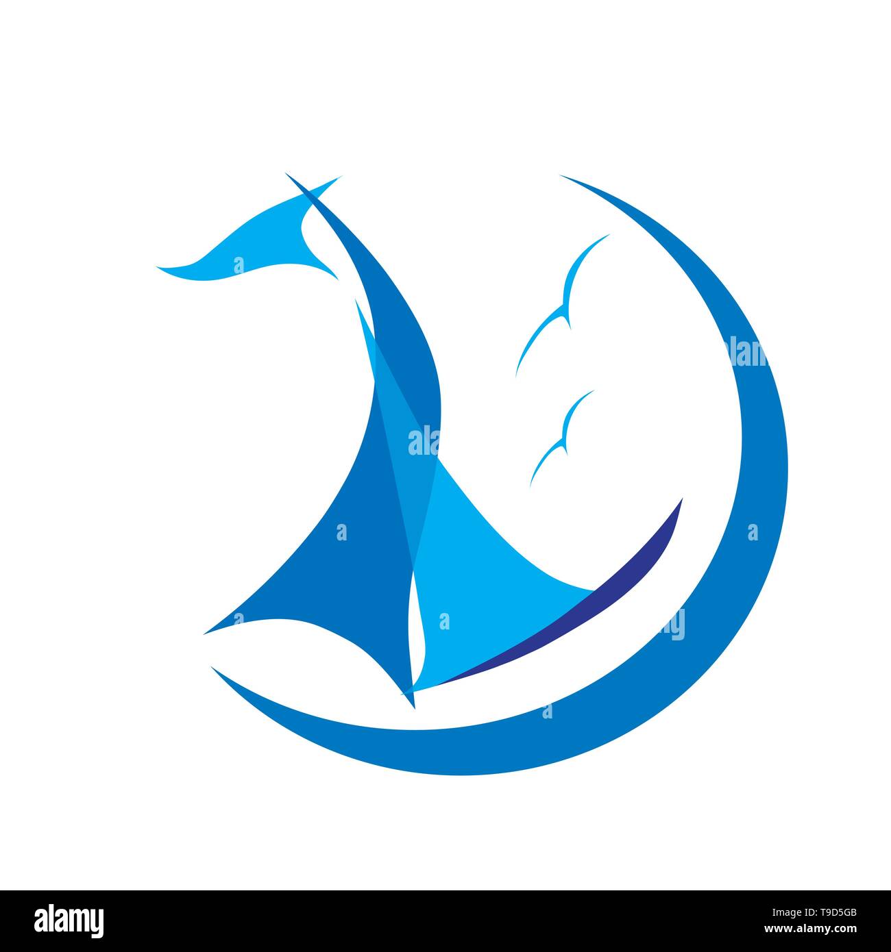 Vektor der Zeichnung ein Logo, ein Segelboot auf das Meer Stock Vektor