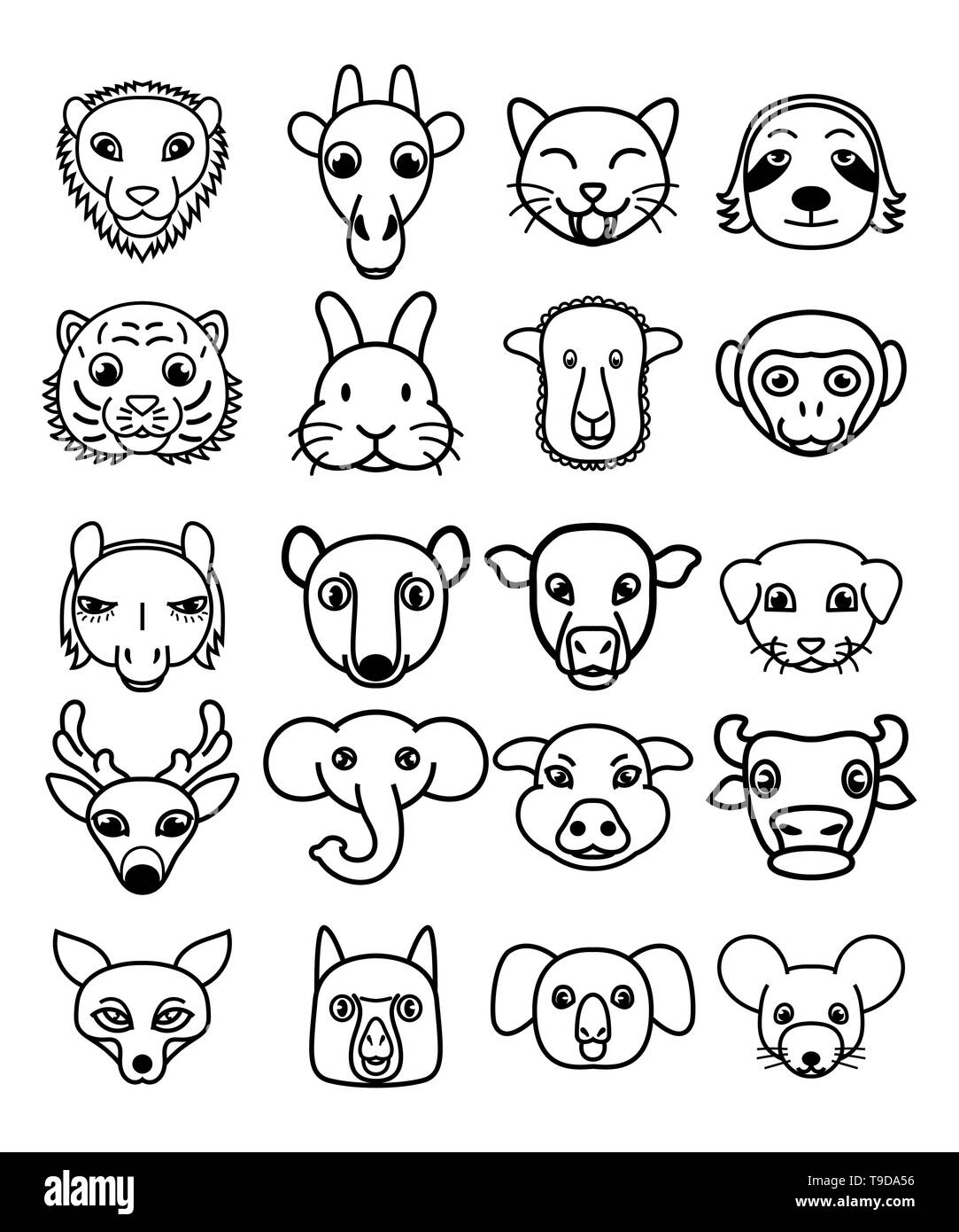 Vektor einrichten von niedlich kawaii Cartoon Tiere isoliert auf Weiss - Vector Illustration Stock Vektor