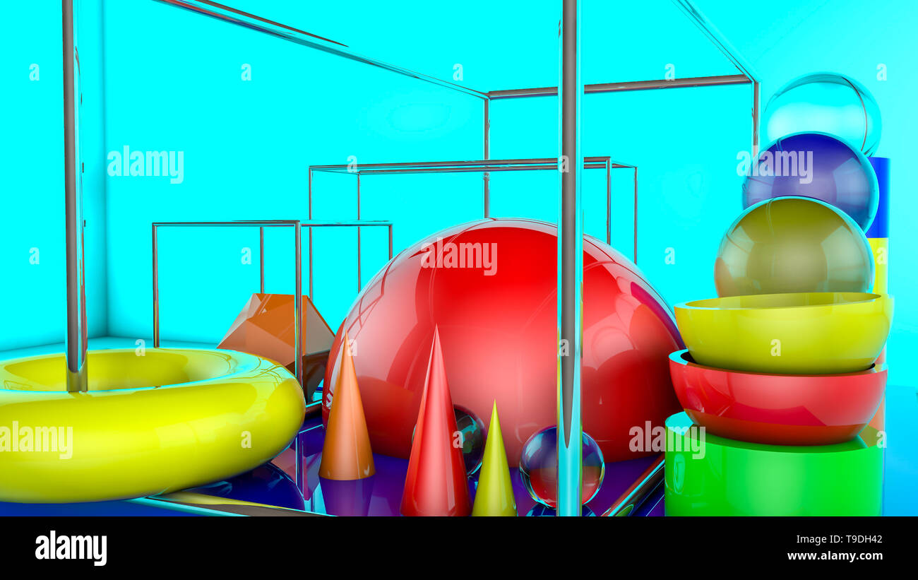 Drei-dimensionale Zusammensetzung der verschiedenen Formen. Abstrakt. 3D-Rendering Stockfoto