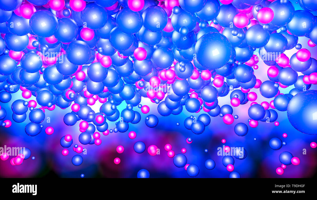 Rot und Blau drei-dimensionalen Sphären. Neon Glow. Abstrakt. 3D-Rendering Stockfoto