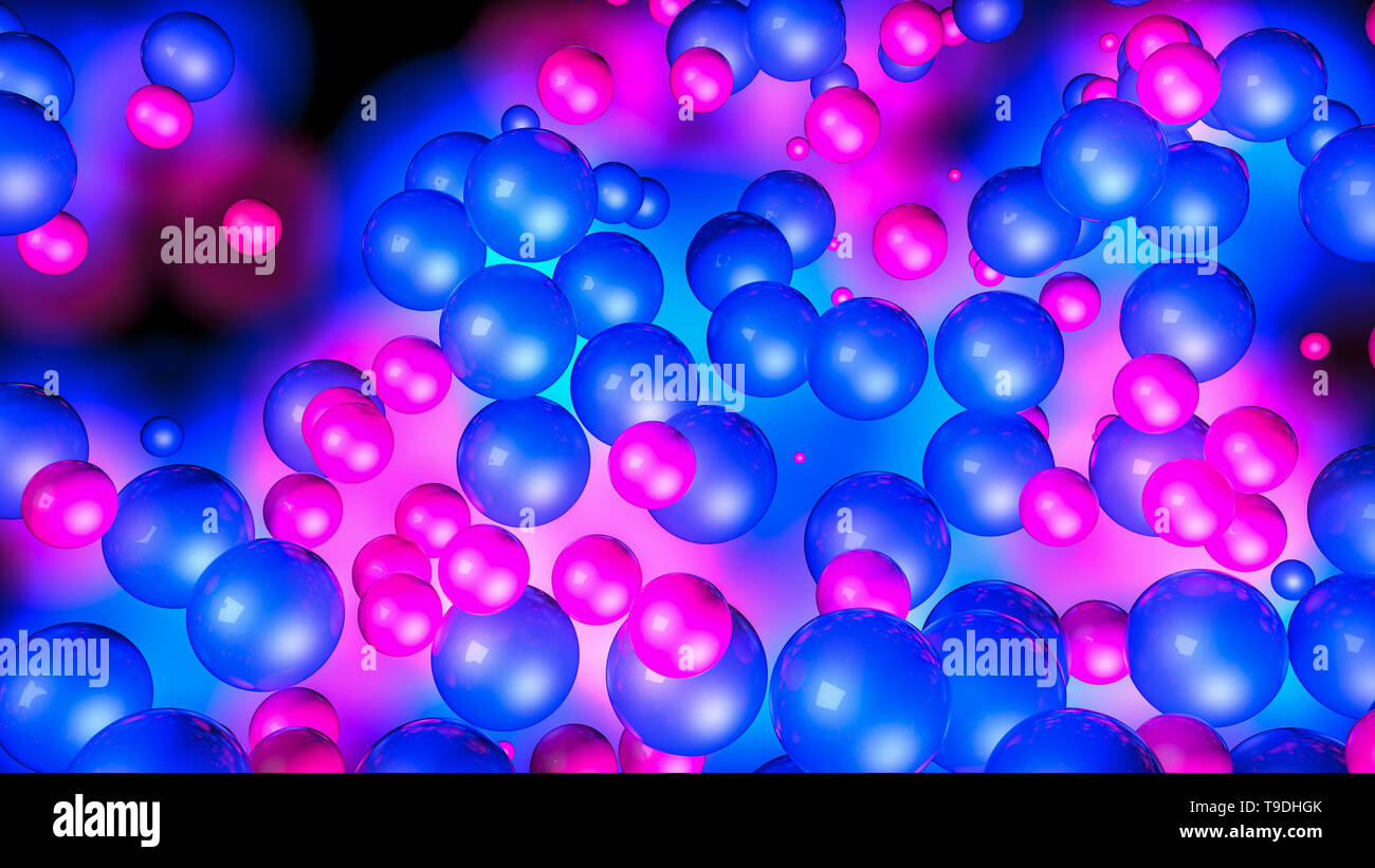 Rot und Blau drei-dimensionalen Sphären. Neon Glow. Abstrakt. 3D-Rendering Stockfoto