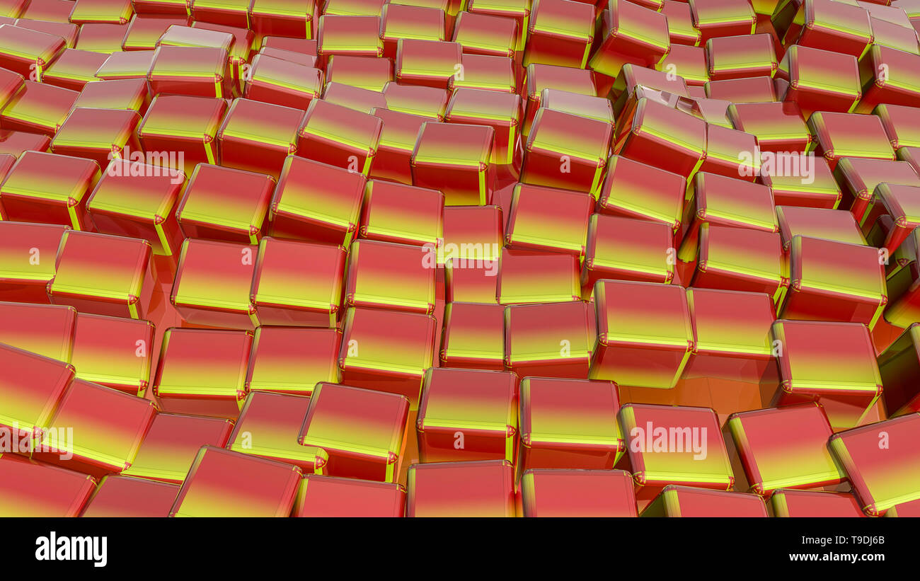 Rot-orange glänzend drei-dimensionale Würfel. Hintergrund. 3D-Rendering Stockfoto