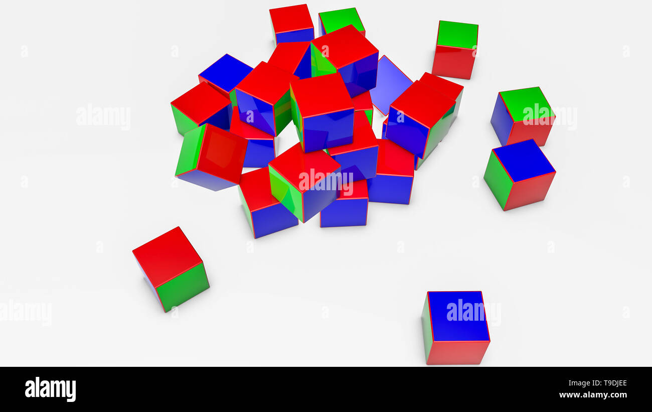 Bunte Würfel auf. 3D-Rendering Stockfoto