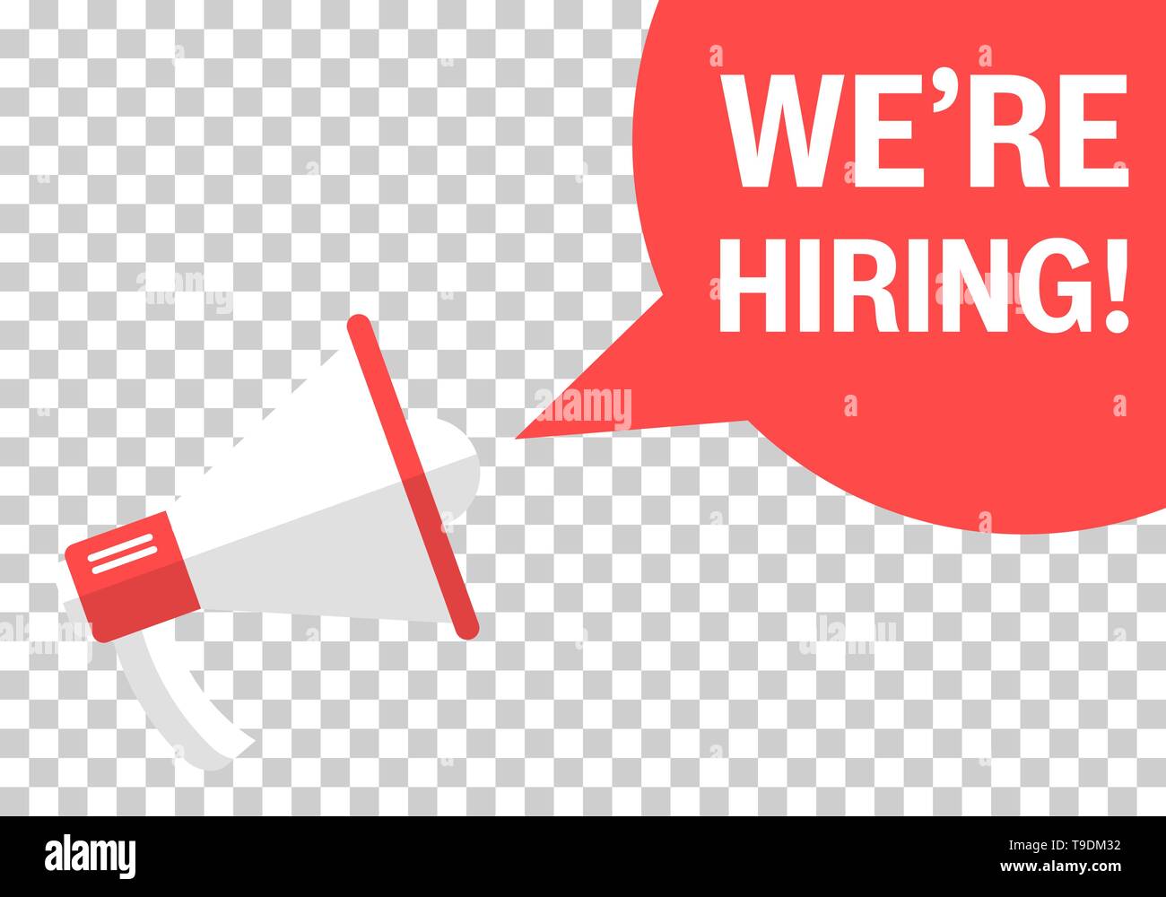 Wir stellen ein Symbol in transparenten Stil. Stellenausschreibung suche Vector Illustration auf isolierte Hintergrund. Megaphon verkünden Geschäftskonzept. Stock Vektor