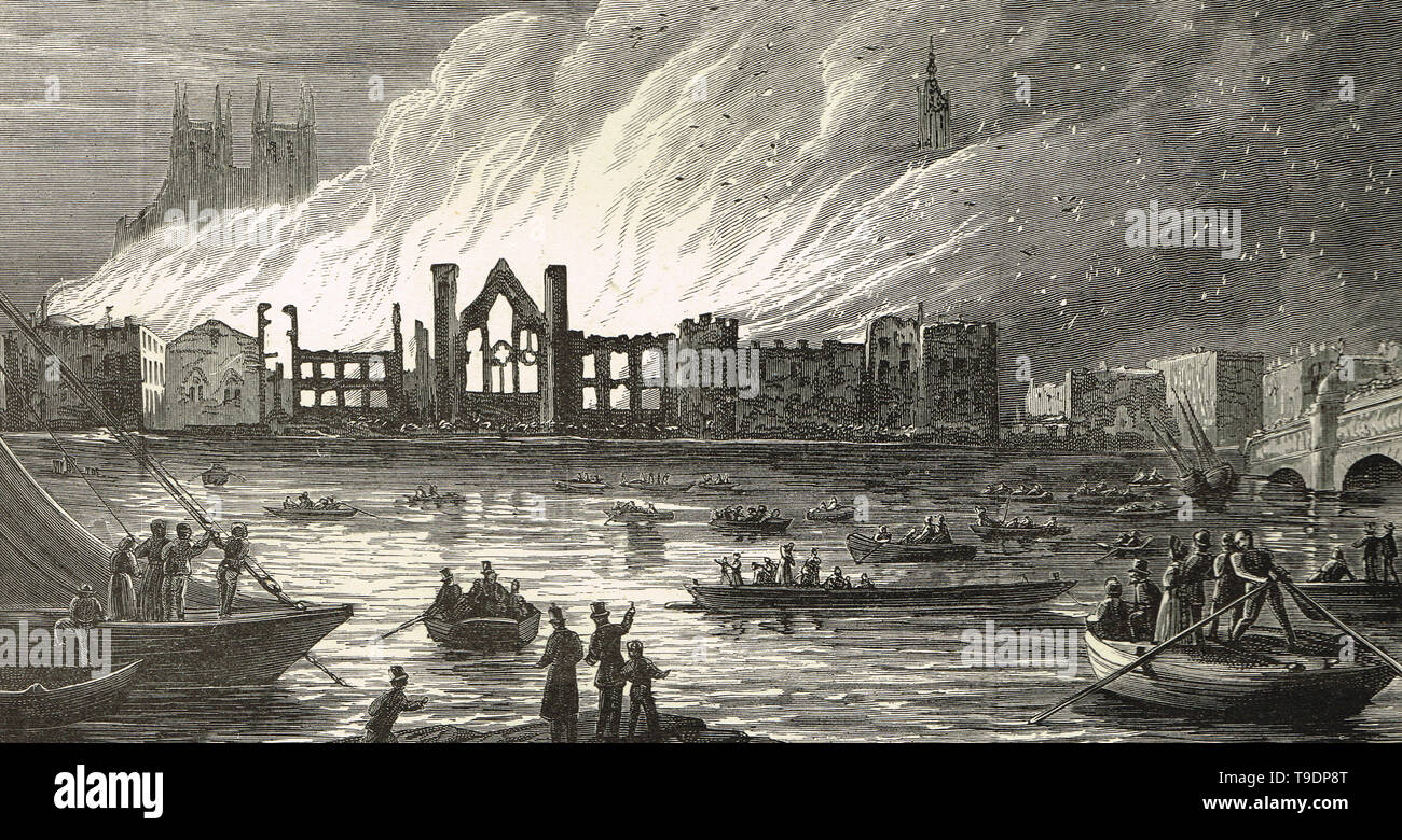 Palast von Westminster auf Feuer, das Brennen des Parlaments, 16. Oktober 1834 Stockfoto