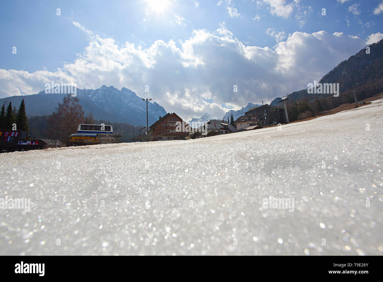 Vereisten Schnee Pisten, Kranjska Gora, Slowenien Stockfoto