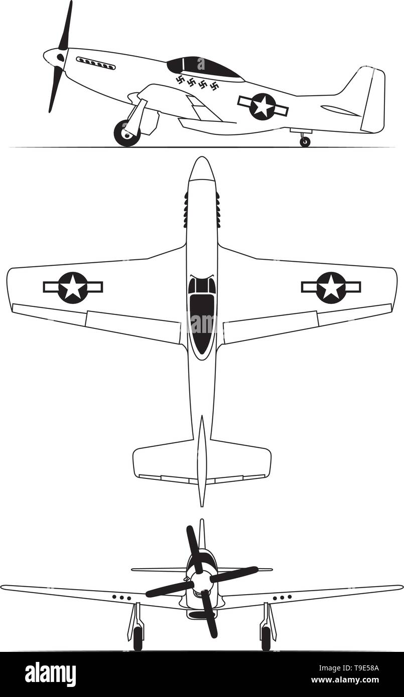 North American Weltkrieg 2 Flugzeug blau Drucken Stock Vektor