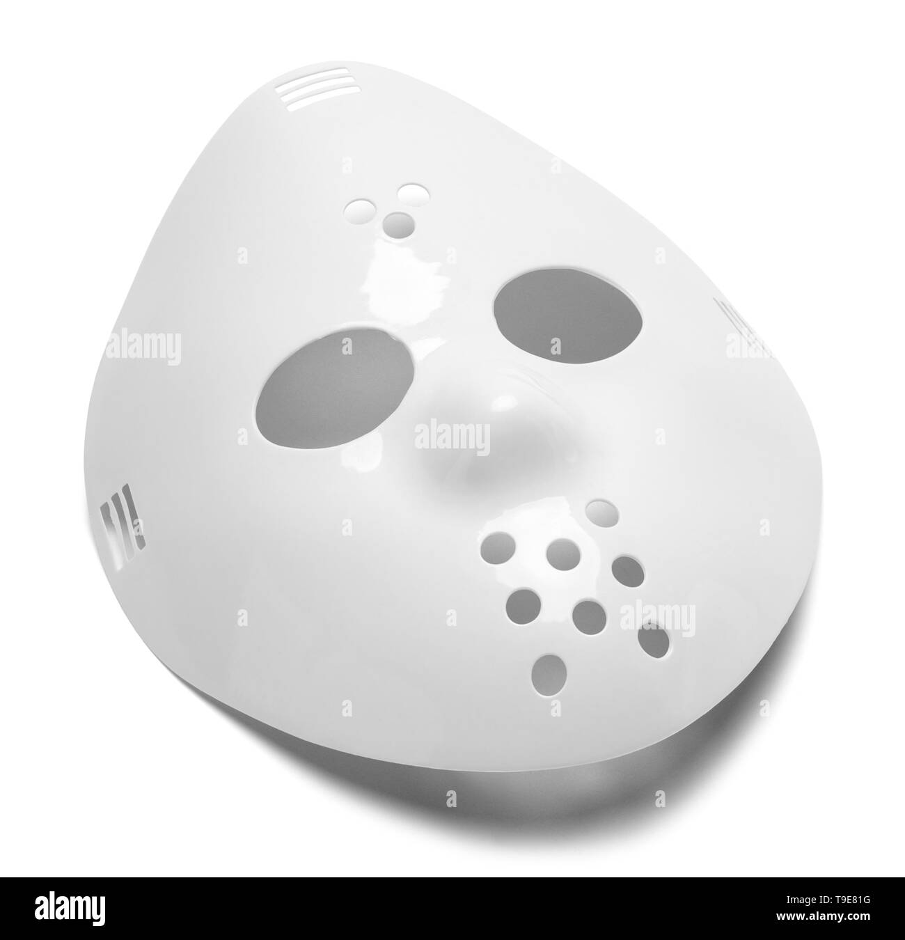 Kunststoff Hockey Maske Kostüm isoliert auf weißem Hintergrund. Stockfoto