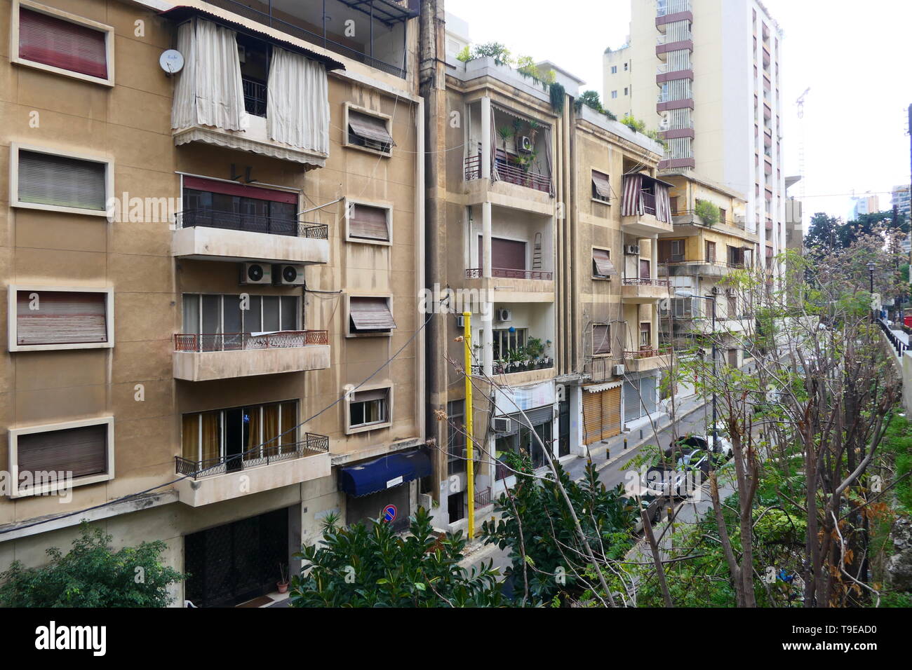 BEIRUT, LIBANON - Dezember 23, 2018: alte Häuser im Bezirk Hamra in Beirut. Stockfoto