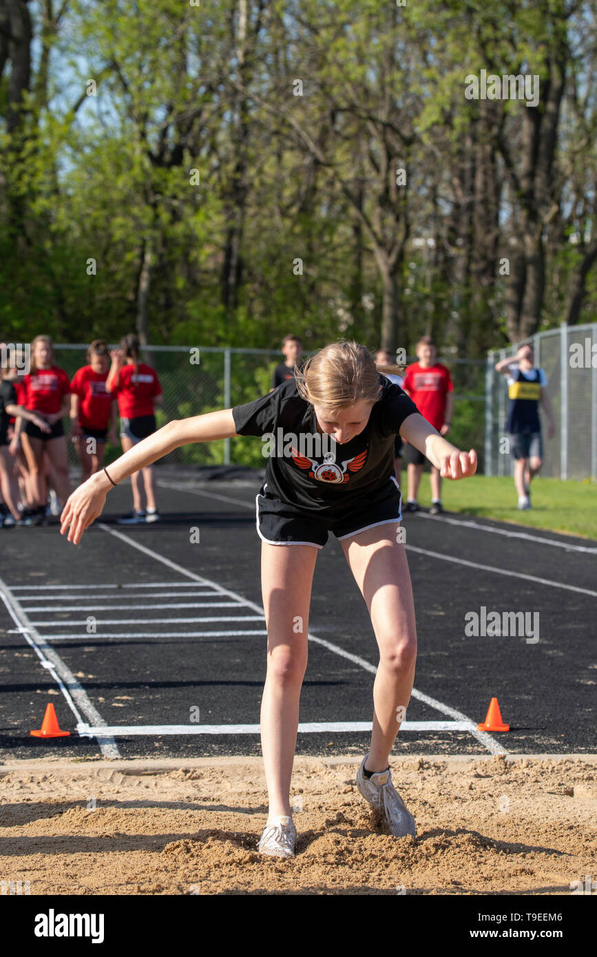 Bilder von einer mittleren Schule Schiene Treffen in Middleton, Wisconsin, USA. Stockfoto