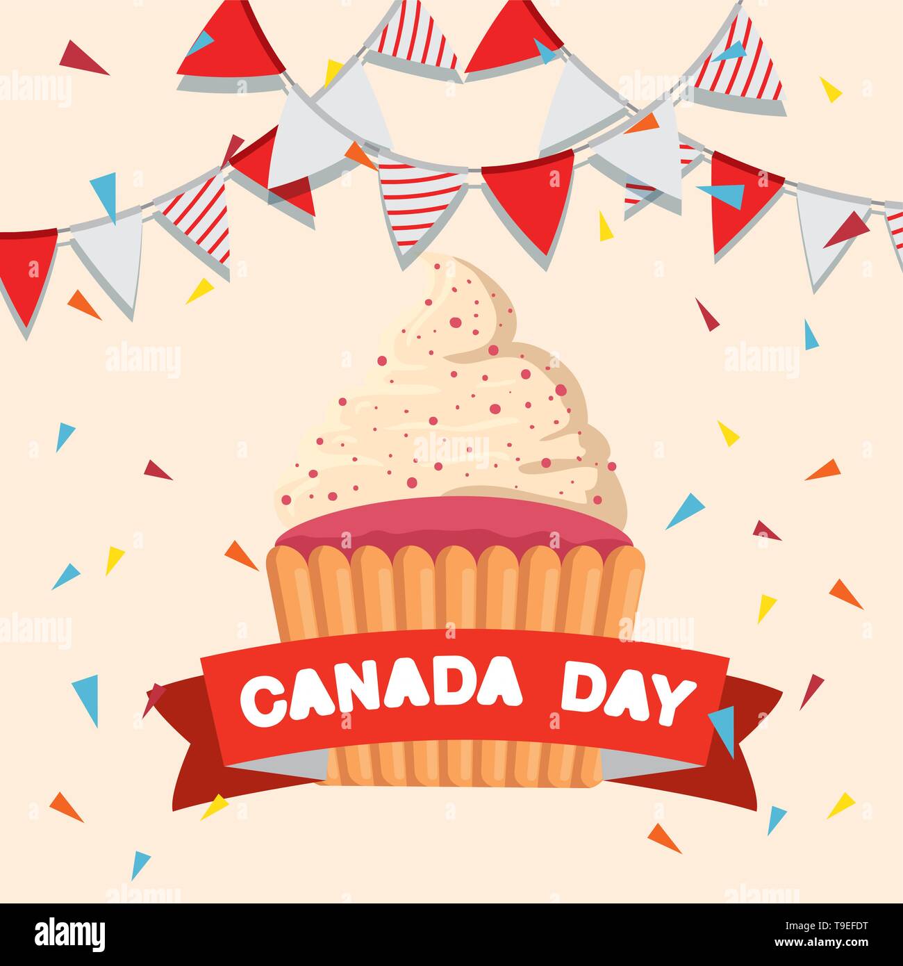 Party Banner mit Muffin und Farbband Urlaub nach Kanada Stock Vektor