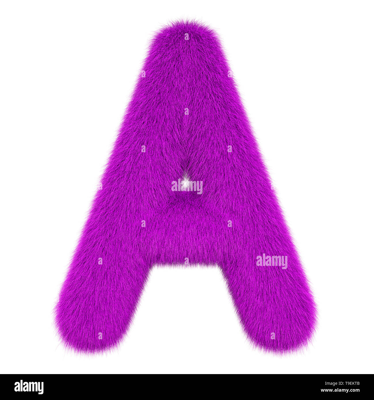 Farbige, flauschige, haarigen Buchstaben A. 3D-Rendering auf weißem Hintergrund Stockfoto