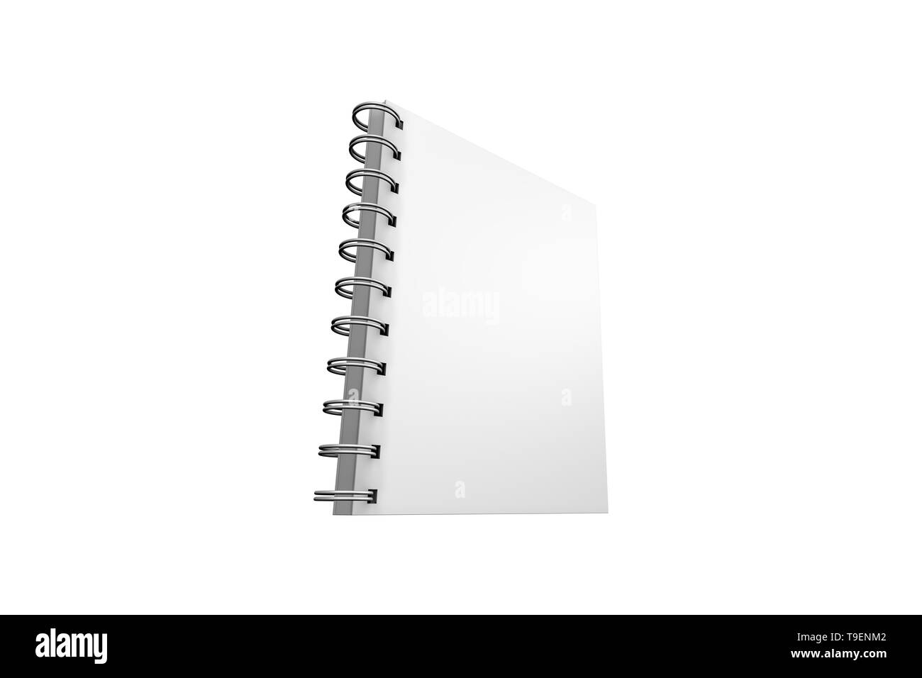 3D-Rendering, leere weiße Mock up Spirale Notebook mit Schatten und kopieren Sie Raum für ihre Gestaltung, auf weißem Hintergrund. Stockfoto