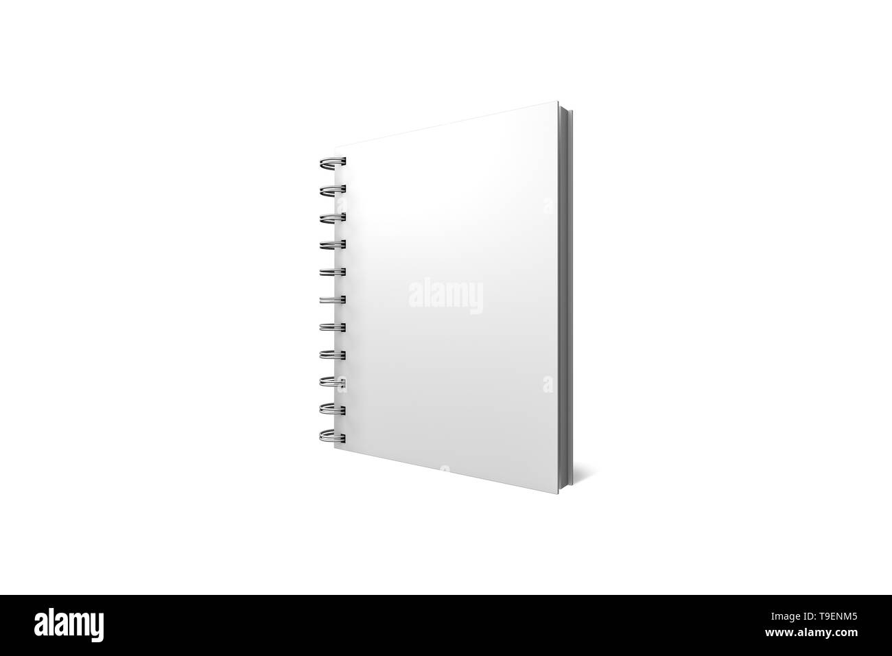 3D-Rendering, leere weiße Mock up Spirale Notebook mit Schatten und kopieren Sie Raum für ihre Gestaltung, auf weißem Hintergrund. Stockfoto