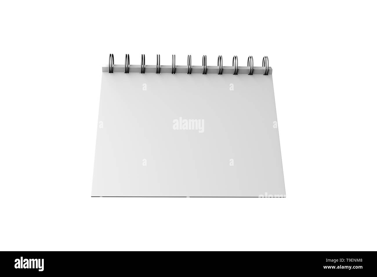 3D-Rendering, leere weiße Mock up Spirale Notebook mit Schatten und kopieren Sie Raum für ihre Gestaltung, auf weißem Hintergrund. Stockfoto