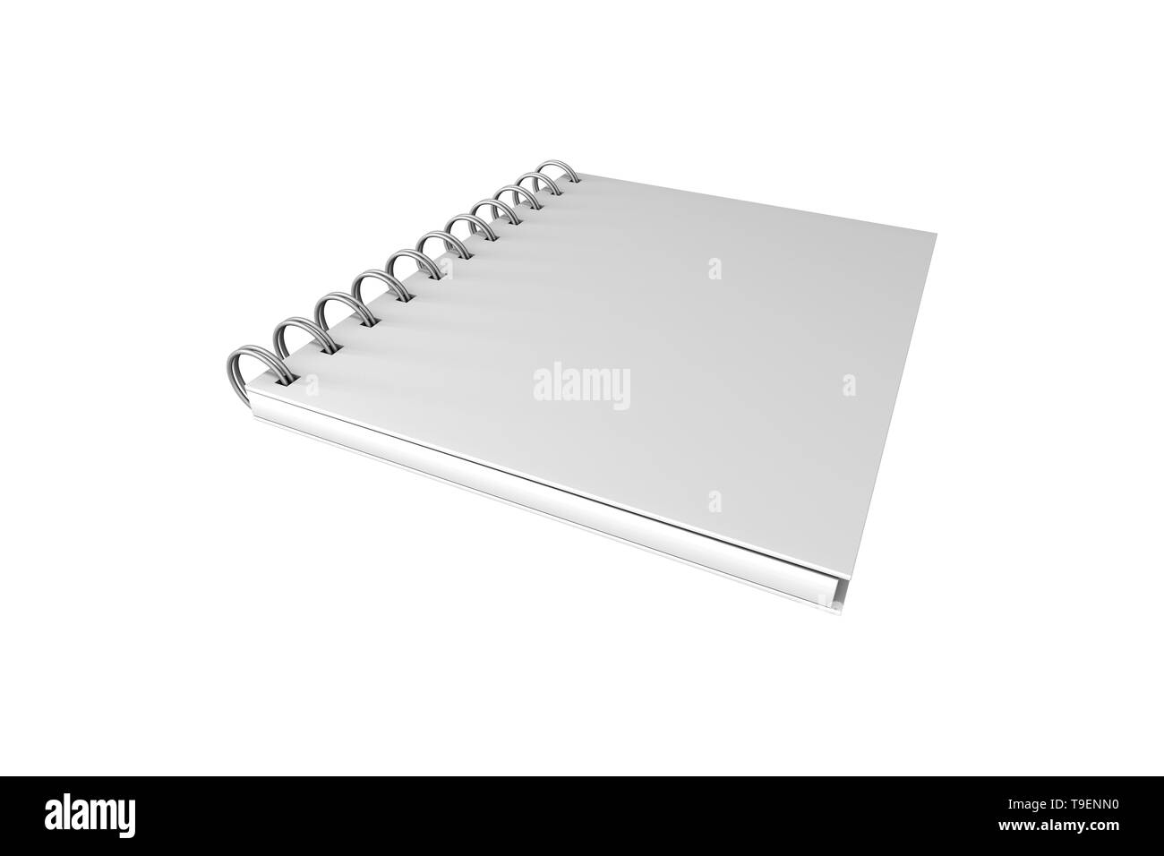 3D-Rendering, leere weiße Mock up Spirale Notebook mit Schatten und kopieren Sie Raum für ihre Gestaltung, auf weißem Hintergrund. Stockfoto