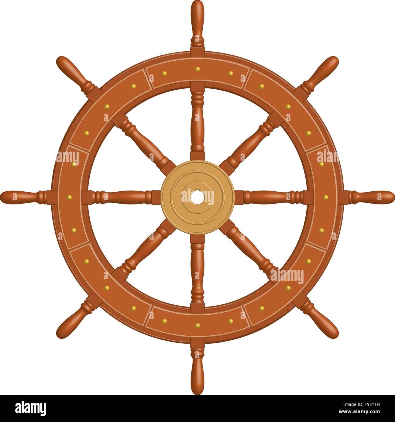 Schiffs Steuerrad. Messing Nabe. 3D-Effekt. Vector Illustration Stock Vektor