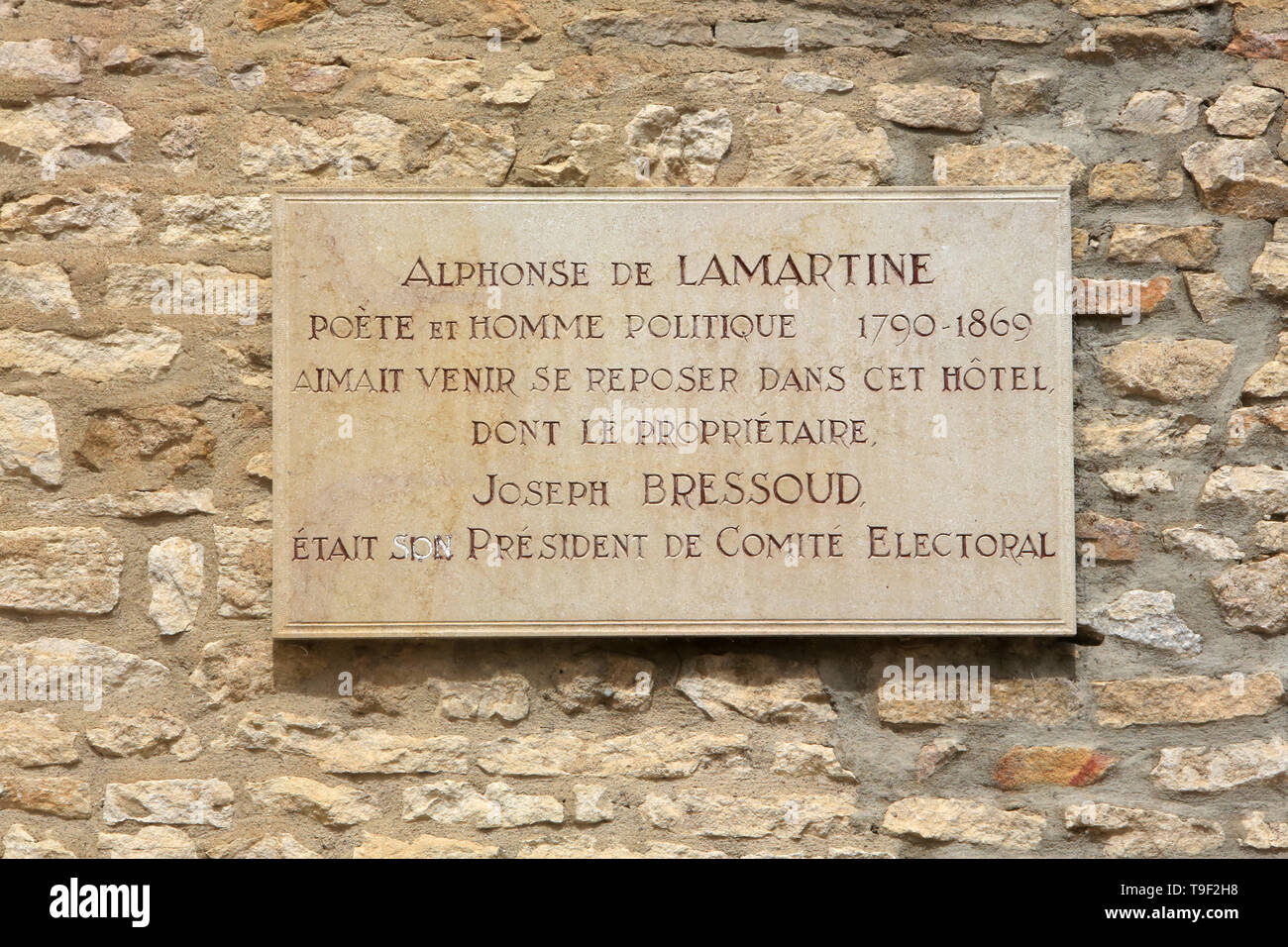 Alphonse de Lamartine, poète et homme politique (1790-1869) aimait venir se reposer dans cet hôtel. Cluny. Stockfoto