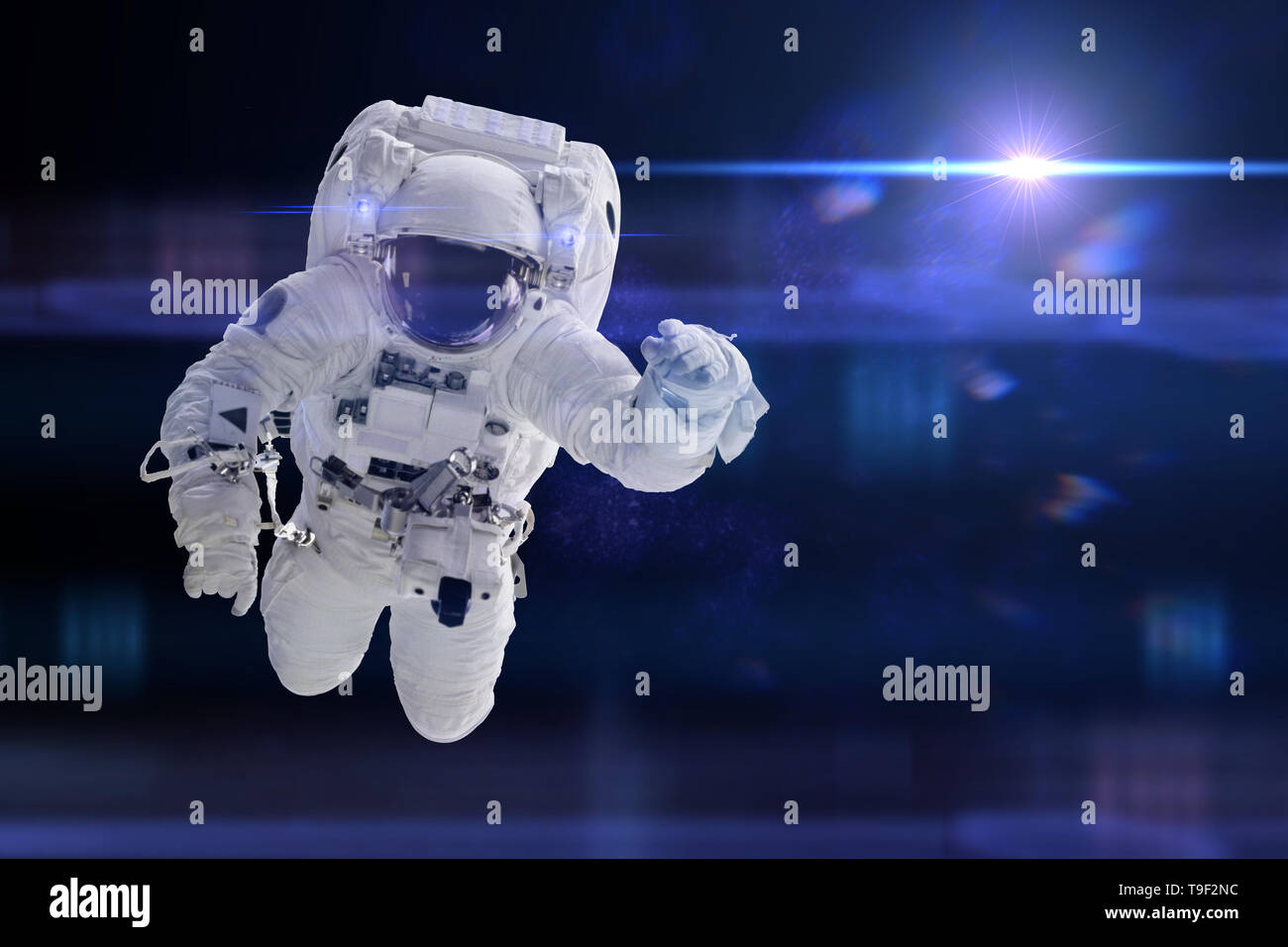 Astronaut im Weltraum (3D-Render, Elemente von diesem Bild sind von der NASA ausgestattet) Stockfoto