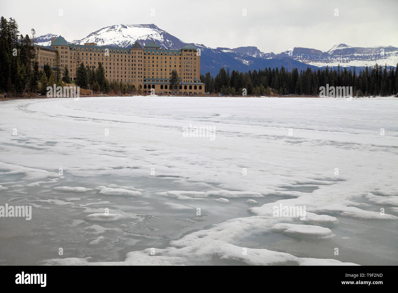 Lake Louise Mitte Mai. Stockfoto