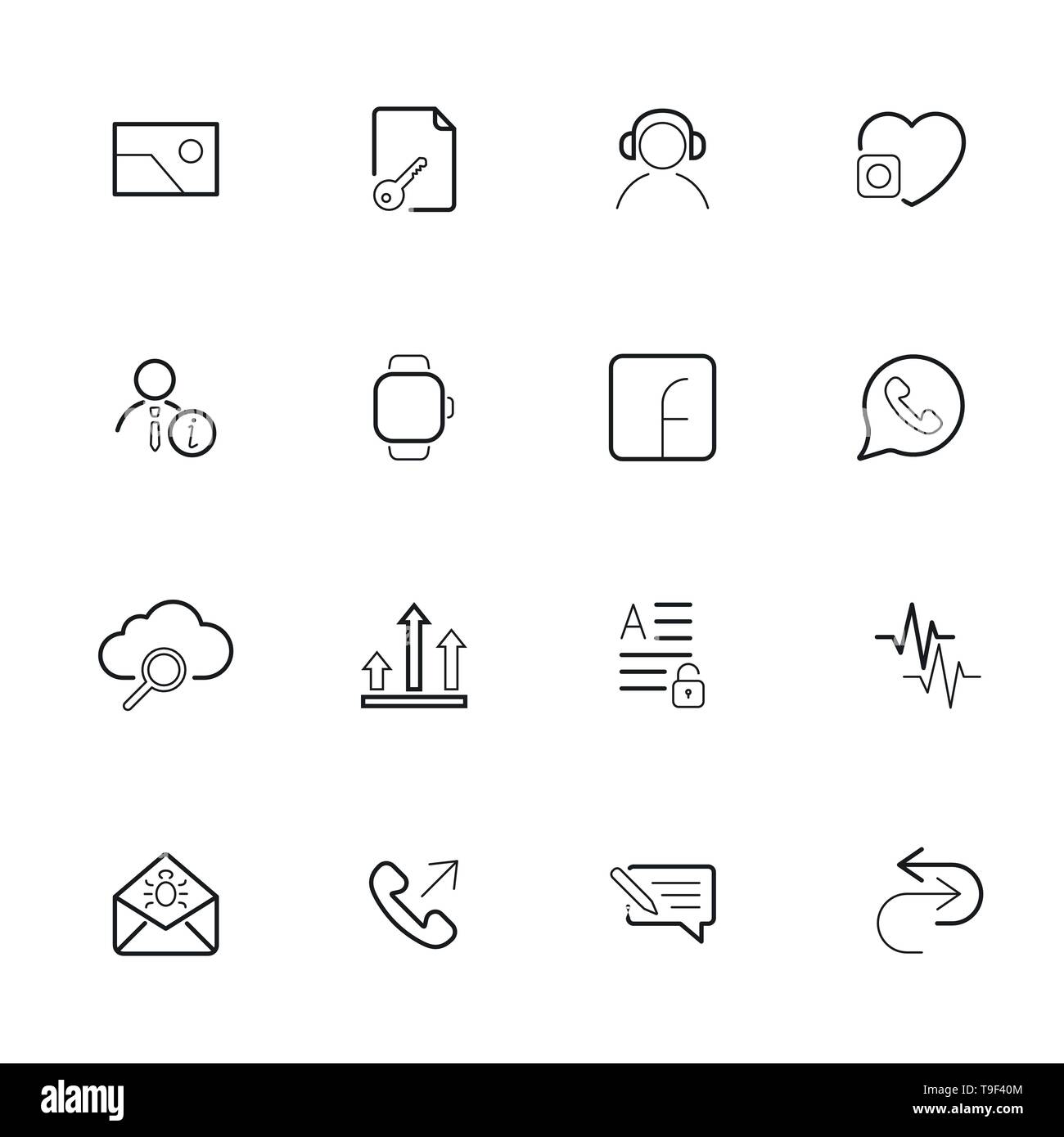 Satz von UI-moderne Wohnung thin Symbole. Symbol mit editierbaren Hub eingestellt. Stock Vektor