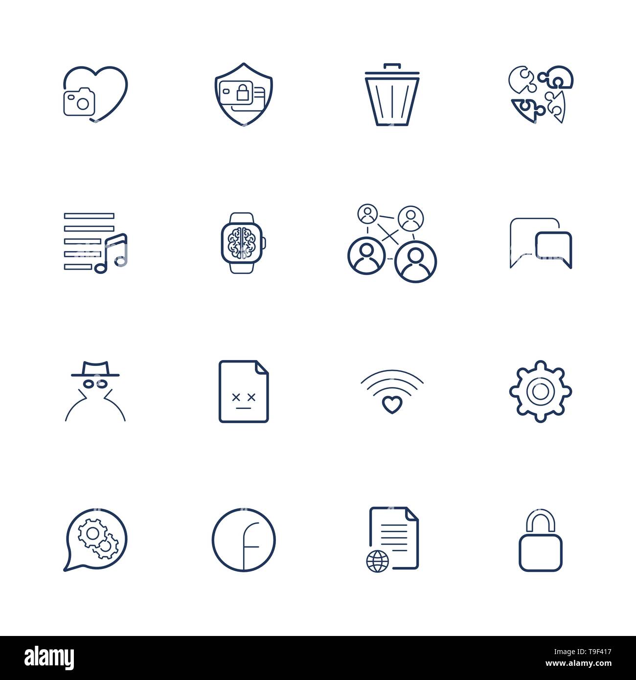 Überblick Vector Icons für web und mobile. Editierbare Schlaganfall. Symbole mit verschiedenen Symbole Herzen, bin, Lock, Zahnrad, Datei, chatten, Musik und anderen. Stock Vektor