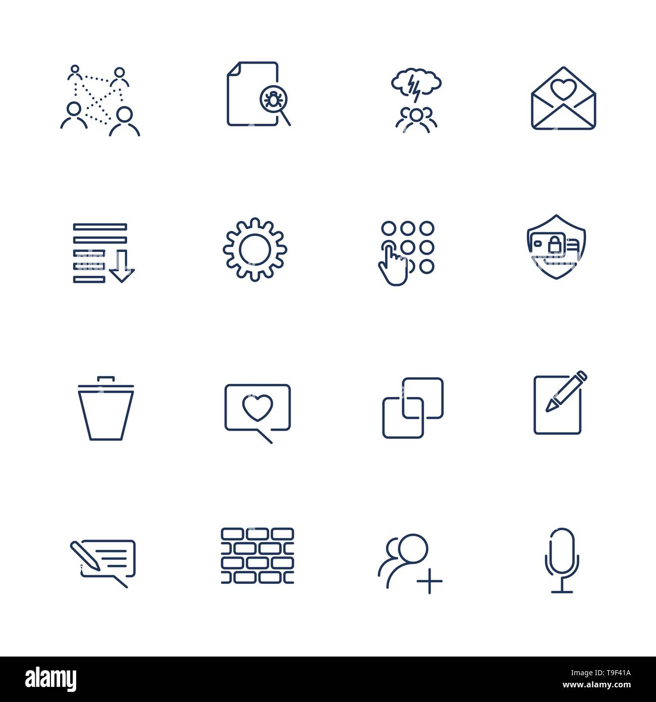 Einfache Symbole für App, Programme und Websites. Set mit verschiedenen Symbolen Stock Vektor