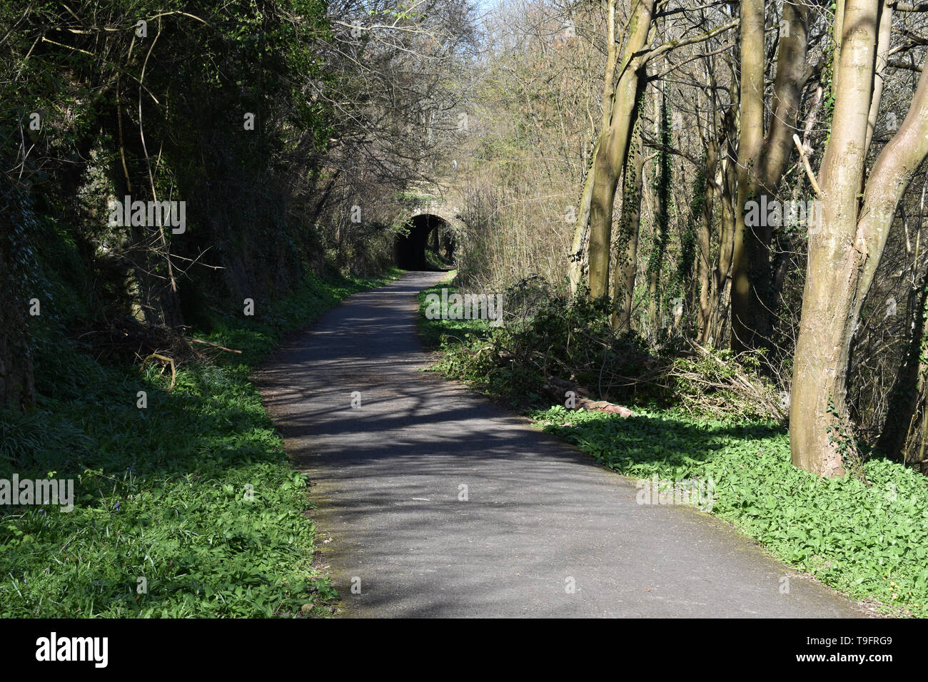 Kurze Tunnel auf der verstorbene Somerset und Dorset Eisenbahn; jetzt die beiden Tunnel Weg, Midford, Somerset. Stockfoto