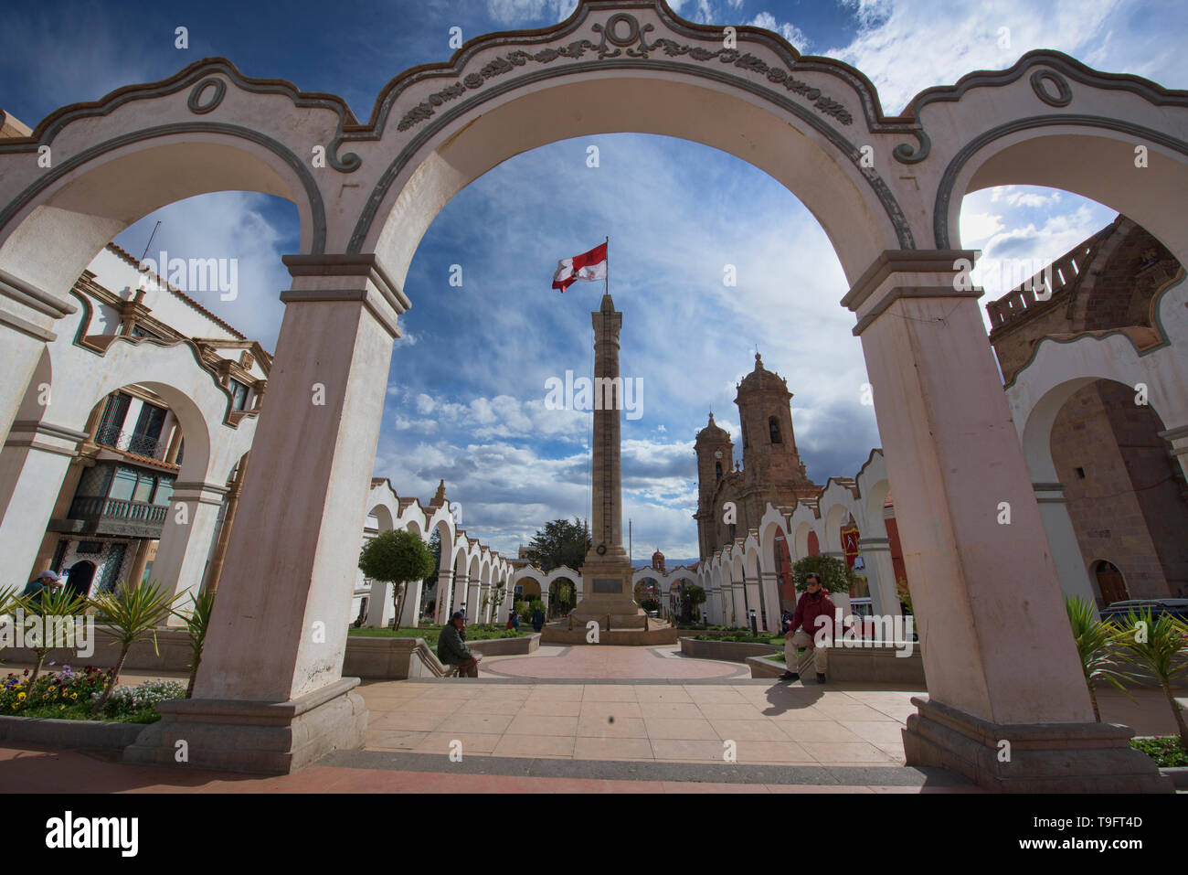 Der Obelisk an der Plaza 10 de Septiembre, Potosi, Bolivien Stockfoto