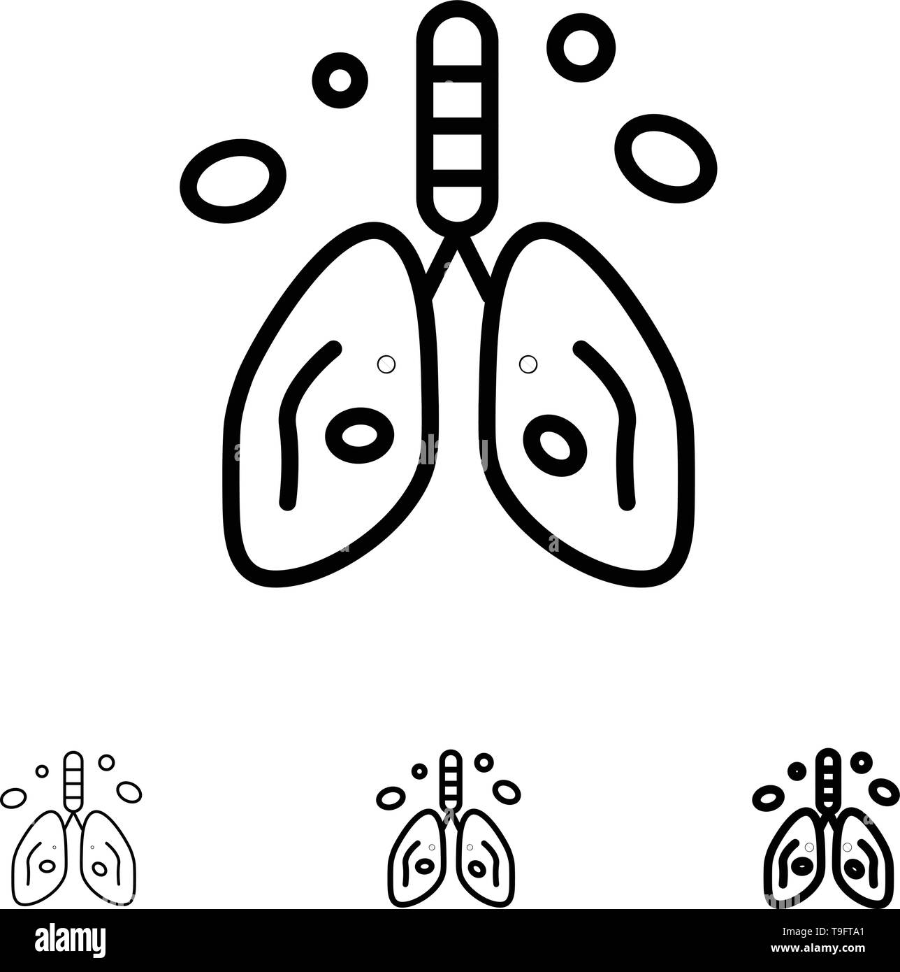 Umweltverschmutzung, Krebs-, Herz-, Lungen-, Orgel Bold und dünne schwarze Linie Icon Set Stock Vektor