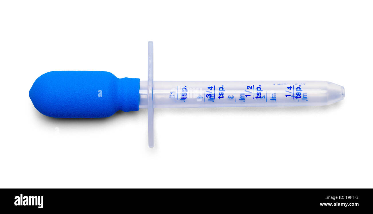 Kunststoff blau Medizinische Spritze Dropper Isoated auf Weiß. Stockfoto
