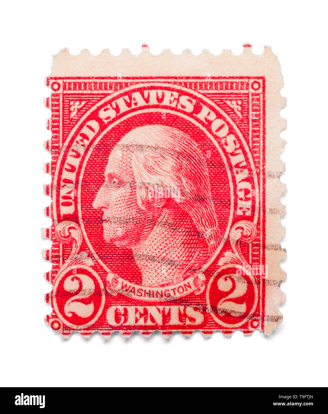 Red George Washington Briefmarke isoliert auf Weiss. Stockfoto